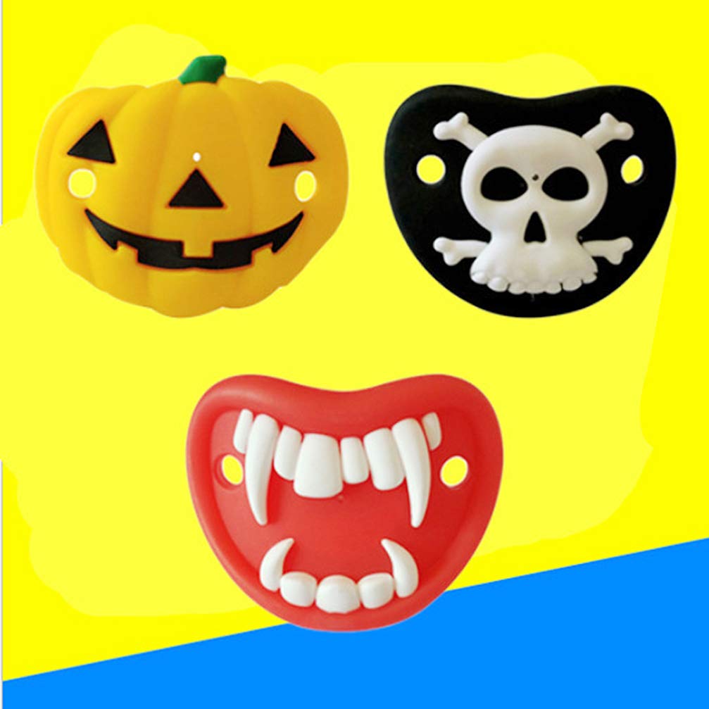 Kisangel Chupetes divertidos de calabaza y esqueleto, vampiros, colmillos en forma de chupón, chupón para bebé, chupón para fiesta de Halloween