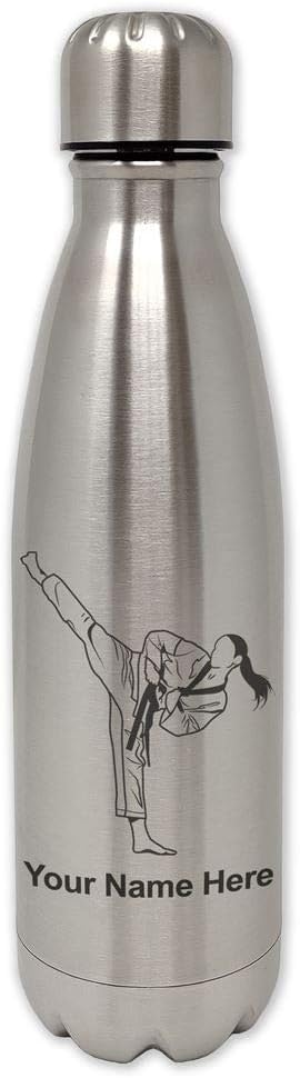 LaserGram Botella de agua de acero inoxidable de una sola pared, mujer taekwondo, grabado personalizado incluido