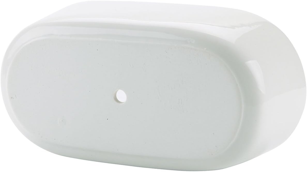 T4U Macetas pequeñas blancas para suculentas con bandeja de bambú, contenedor ovalado para plantas de cactus para decoración de mesa de oficina en