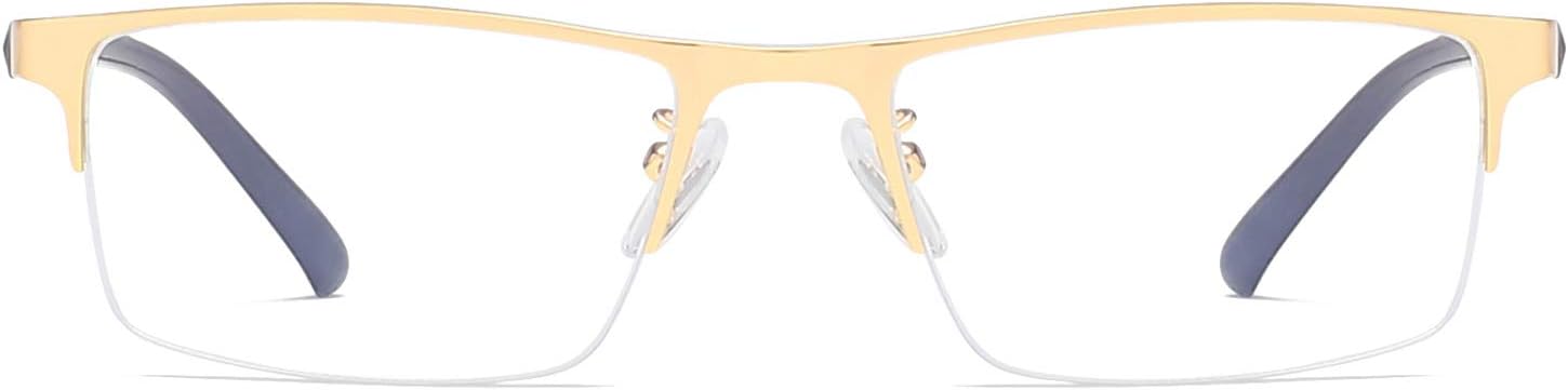 QECEPEI Gafas de luz azul anti Rectángulo Marcos de metal Semi-Rimless Computer Gaming Eye-glasses Lente clara Oro