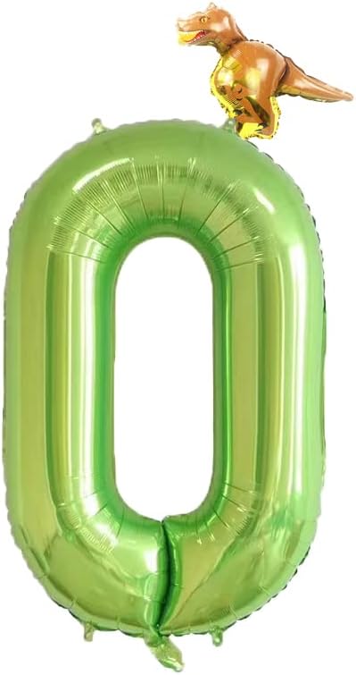 Globo digital de dinosaurio de 40 pulgadas, color verde, número 0, mini globo de dinosaurio, suministros para fiesta de cumpleaños, temática verde