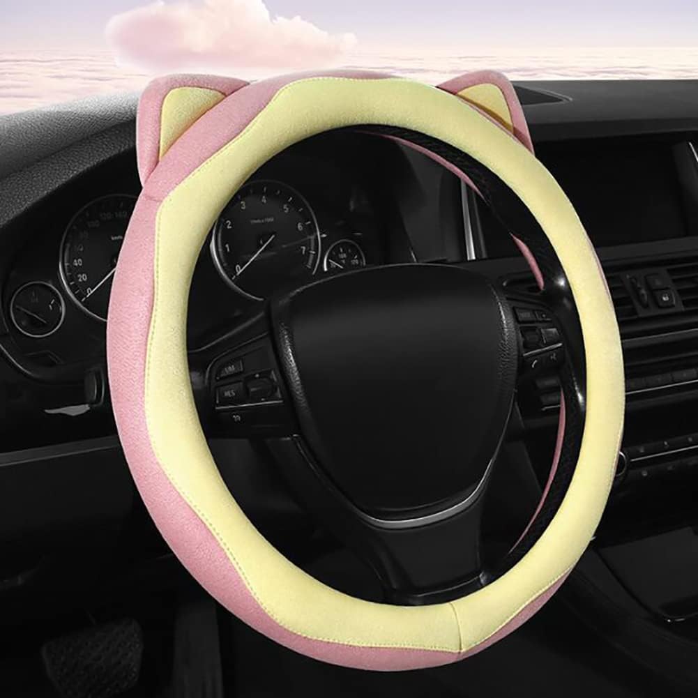 Funda de gamuza para volante de automóvil, con orejas de gato, funda protectora antideslizante para volante de automóvil, protector universal de 15