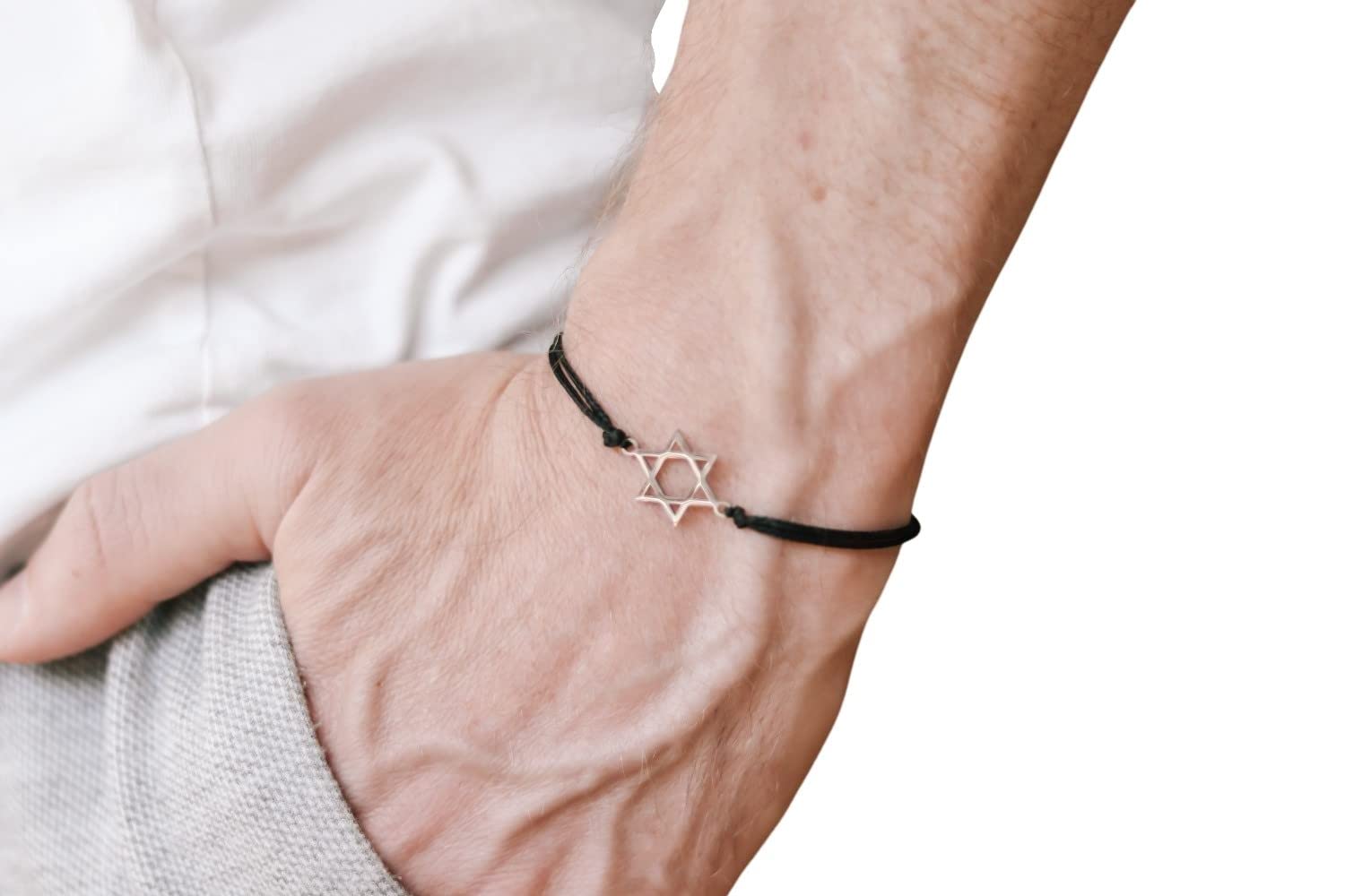 Star of David men’s bracelet, silver, gift for him, black bracelet for men, waterproof, Bar Mitzvah gift, Jewish, Hebrew Jewelry from Israel