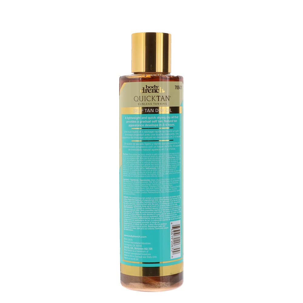 Body Drench Quick Tan – Aceite seco autobronceador sin sol para una piel brillante de bronce en solo horas, 7.2 onzas
