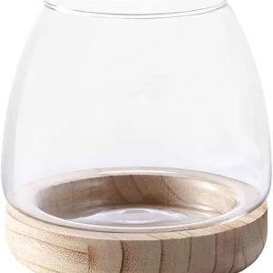 Jarrón de vidrio con base de madera desmontable, pequeño jarrón de vidrio de escritorio para plantas hidropónicas, terrario ecológico, acuario, Jarrón de vidrio con base de madera desmontable, pequeño jarrón de vidrio de escritorio para plantas hidropónicas, terrario ecológico, acuario,