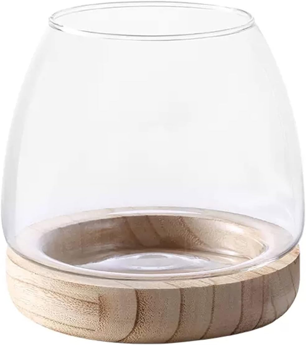 Jarrón de vidrio con base de madera desmontable, pequeño jarrón de vidrio de escritorio para plantas hidropónicas, terrario ecológico, acuario,