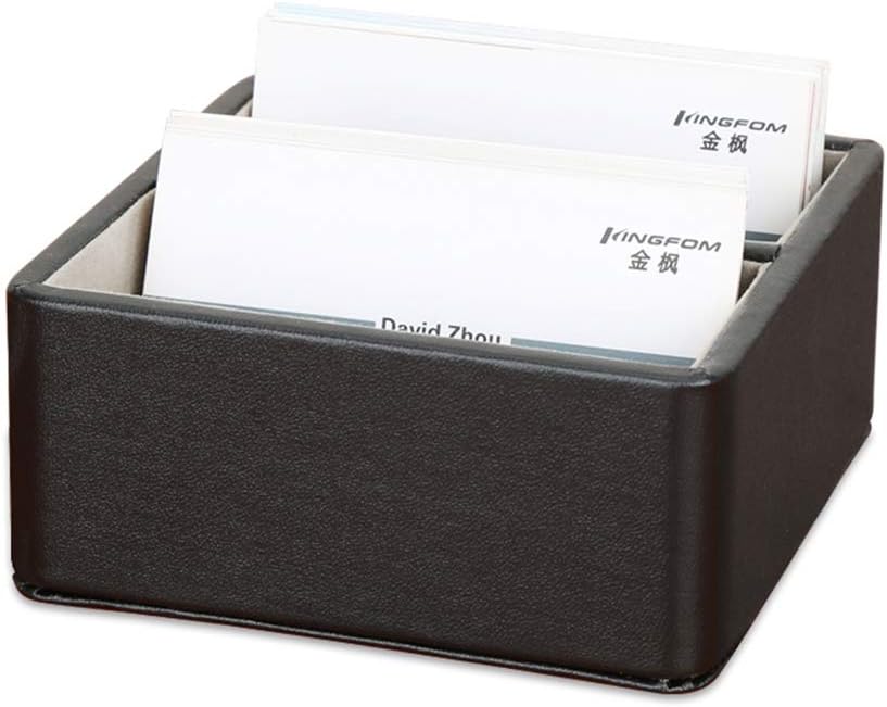 KINGFOM Tarjetero de piel sintética, organizador de tarjetas de nombre, soporte para tarjetas de escritorio, capacidad para 60 tarjetas (negro, A)
