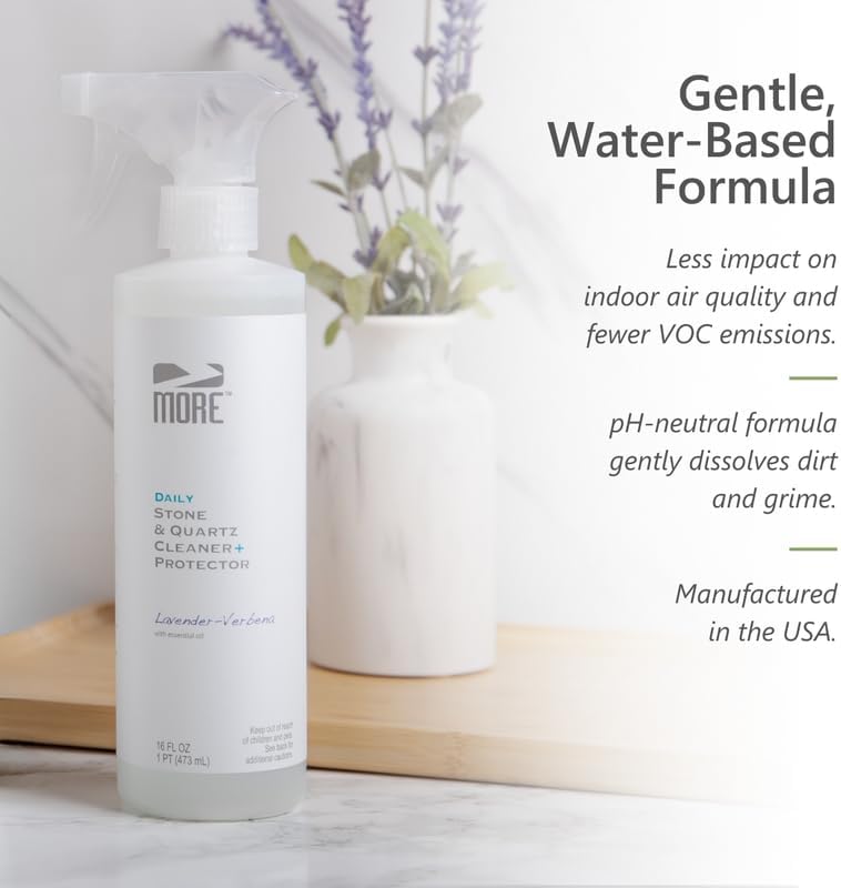 More Limpiador de piedra y cuarzo + protector  Limpiador de granito, cuarzo y mármol  Para encimeras de cocina y baño  Spray de superficie a base de