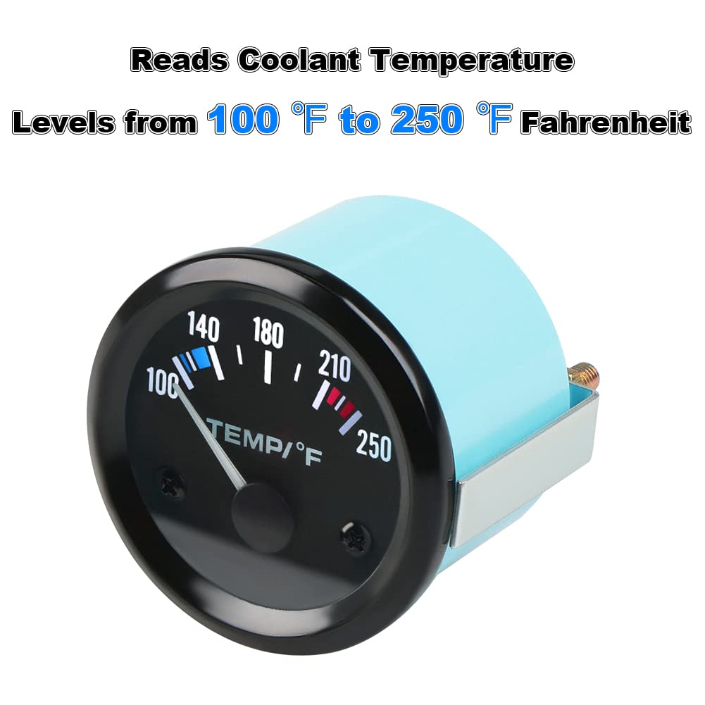 WATERWICH Medidor de temperatura del agua de 2 pulgadas, 2.047 in, 100-250  con retroiluminación LED, termómetro de temperatura del agua, kit DC12V