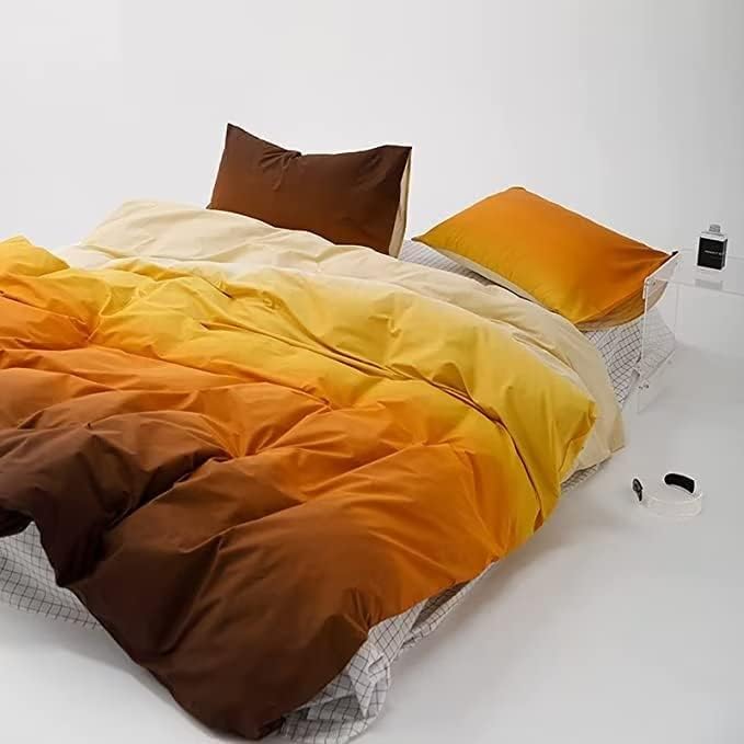 Houseri Juego de edredón amarillo y naranja degradado, ropa de cama tamaño Queen, color amarillo crema, dorado, marrón, tamaño Queen para
