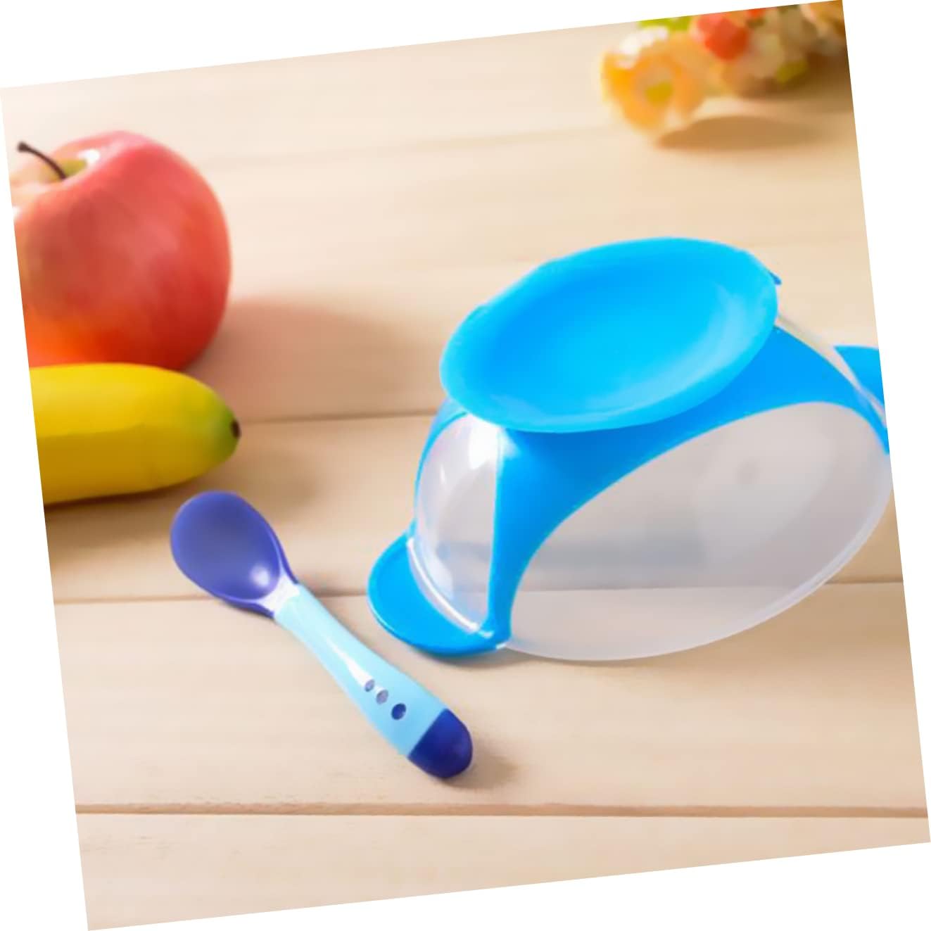 Kisangel Ventosa Vajilla Detección Temperatura Silicona Cambio De Color De Alimentación Taza Al Azar Cuchara De Succión Cubiertos Resistente Tazón