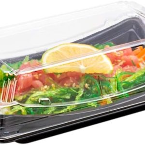 Restaurantware Roku – Bandejas de sushi de 7.5 x 4.75 pulgadas, 100 recipientes desechables para sushi con tapas, recipientes cortos para llevar Restaurantware Roku – Bandejas de sushi de 7.5 x 4.75 pulgadas, 100 recipientes desechables para sushi con tapas, recipientes cortos para llevar