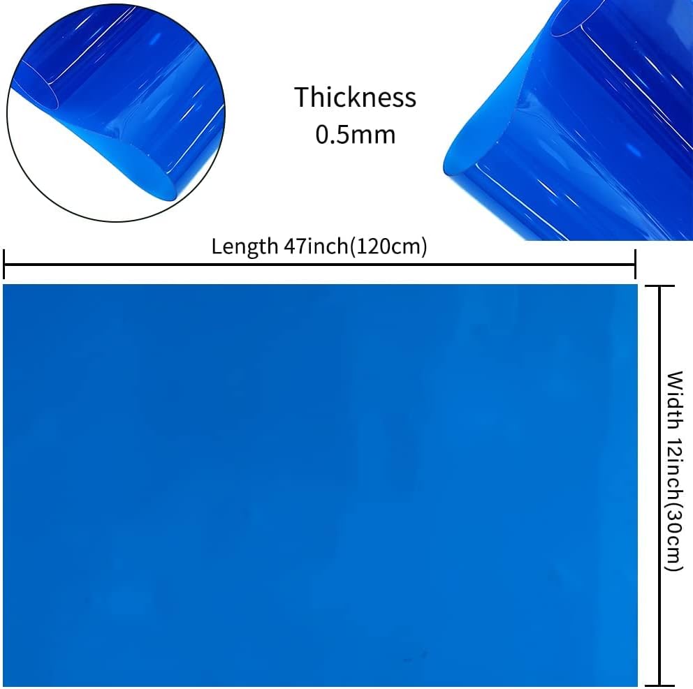 HYANG – Hojas de vinilo holográfico de piel sintética de PVC transparente azul supertransparente, 1 rollo de 12 x 47 pulgadas (11.8 in x 47.2 in)