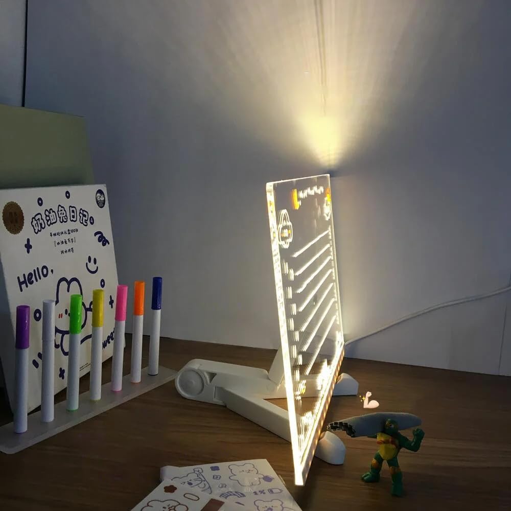 Tablero de notas LED con colores, tablero acrílico de borrado en seco con luz, pizarra de borrado en seco con soporte como un memo brillante,
