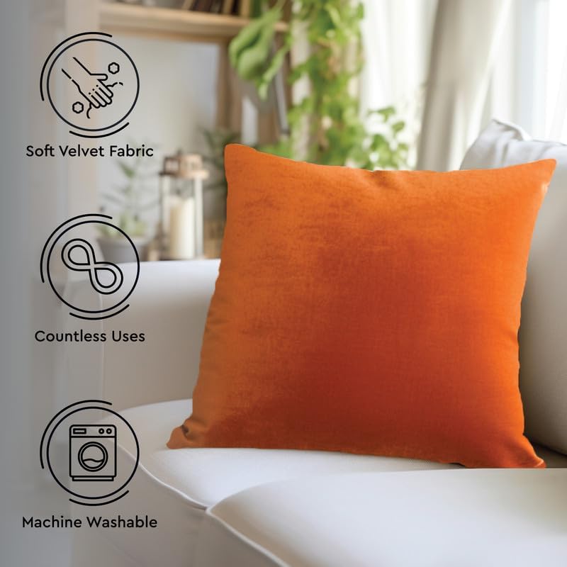 Encasa – Juego de 2 fundas de almohada de terciopelo color naranja de 20 x 20 pulgadas  19.7 x 19.7 in  19.7 x 19.7 in, color liso, teñidas, suaves