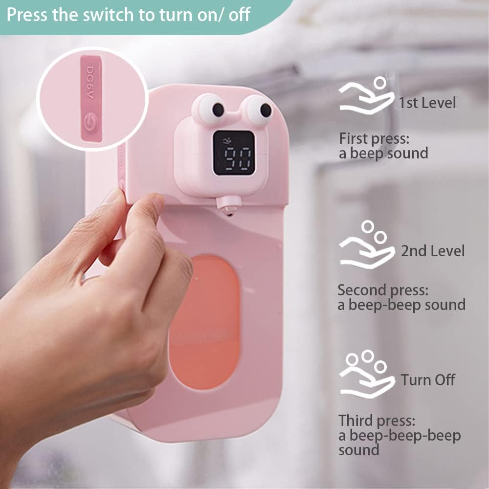 Dispensador automático de jabón para niños, dispensador de jabón espumoso sin contacto de rana verde, impermeable, recargable por USB, dispensador