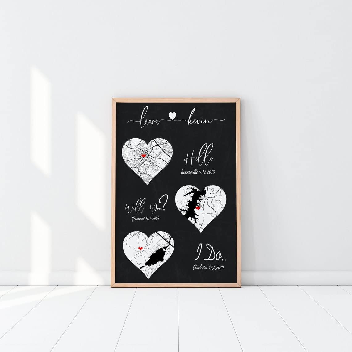 Hello Will You I Do 3 – Impresión de mapa de corazón, primer día de San Valentín casado, aniversario de boda para pareja, mapa de primer