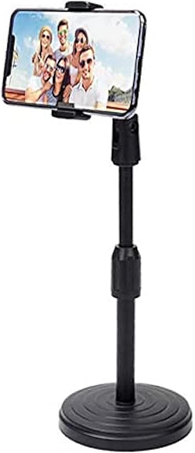 Soporte de teléfono para teléfono celular ajustable en ángulo de altura para escritorio compatible con todos los teléfonos inteligentes (negro)