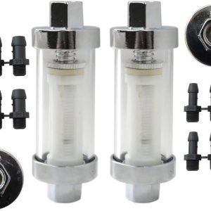Paquete de 2 filtros de combustible universales Clear View en línea 38 “cromo manguera Barb Gasolina Paquete de 2 filtros de combustible universales Clear View en línea 38 “cromo manguera Barb Gasolina