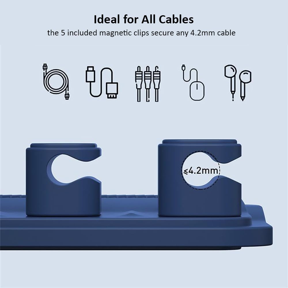 Dacobay – Soporte magnético para cables de escritorio, multiusos, 5 clips (diámetro exterior de 0.118-0.165 in) para Lightning, USB-C, micro cable,