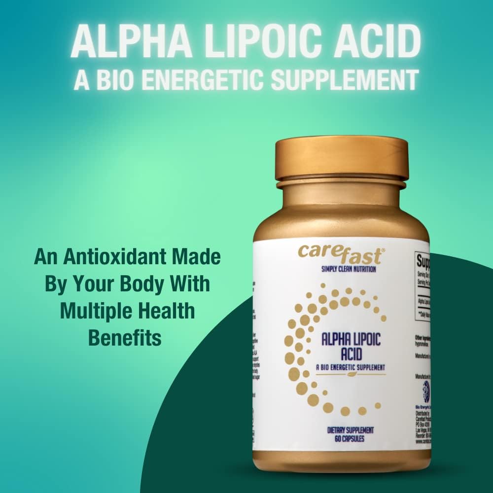 CAREFAST Ácido alfa lipoico, cápsulas ALA de 500 mg, protección antioxidante, ayuda a proteger contra la oxidación celular y el daño relacionado con