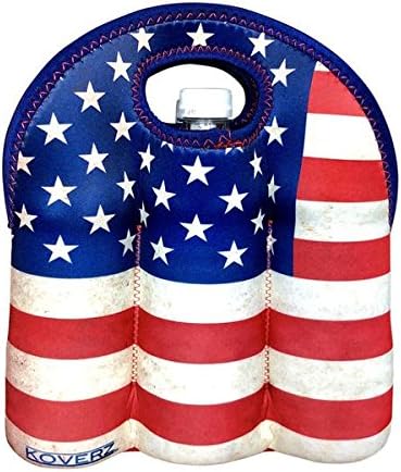 Koverz – Paquete de 6 unidades con aislamiento de neopreno #1, portador de botellas de cerveza, bolsa de seis paquetes – Bandera estadounidense de