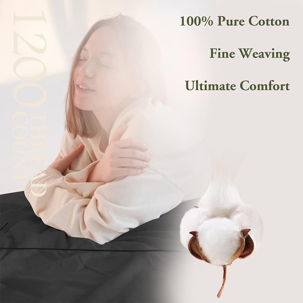 SAKIAO Sábanas de algodón de 1200 hilos, sábanas de 100% algodón egipcio para cama tamaño Queen, sábanas de tejido satinado de 16 pulgadas de