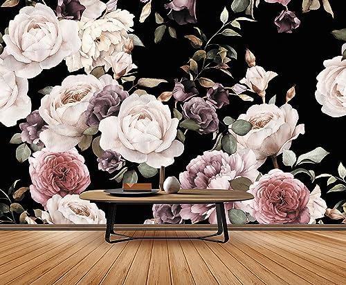 Papel tapiz vintage 3D pintado a mano con rosas blancas y negras, papel tapiz floral, póster de pared para sala de estar, dormitorio, habitación de