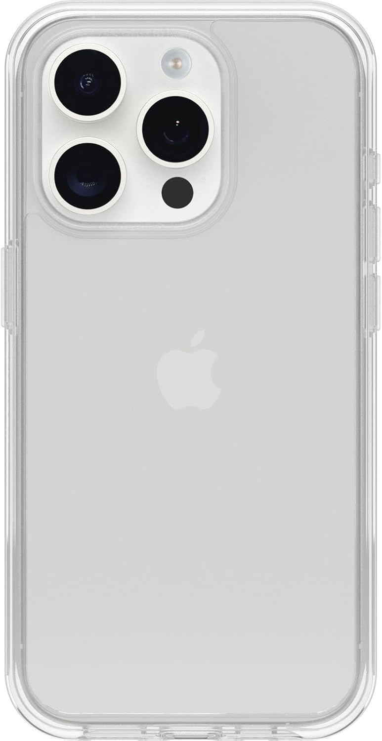 OtterBox Funda Symmetry Clear Series para iPhone 15 Pro (solamente), transparente, ultra elegante, compatible con carga inalámbrica, bordes elevados