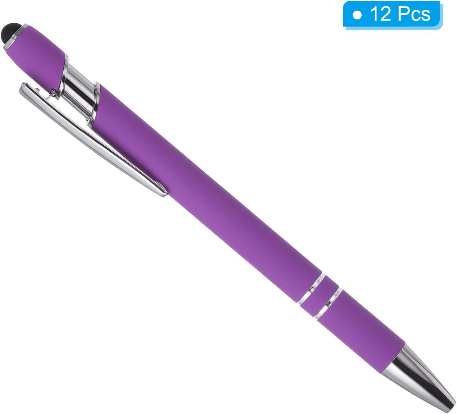 PATIKIL Bolígrafo con punta de lápiz capacitivo, paquete de 12 bolígrafos de metal 2 en 1, tinta negra, punta media de 0.039 pulgadas, para