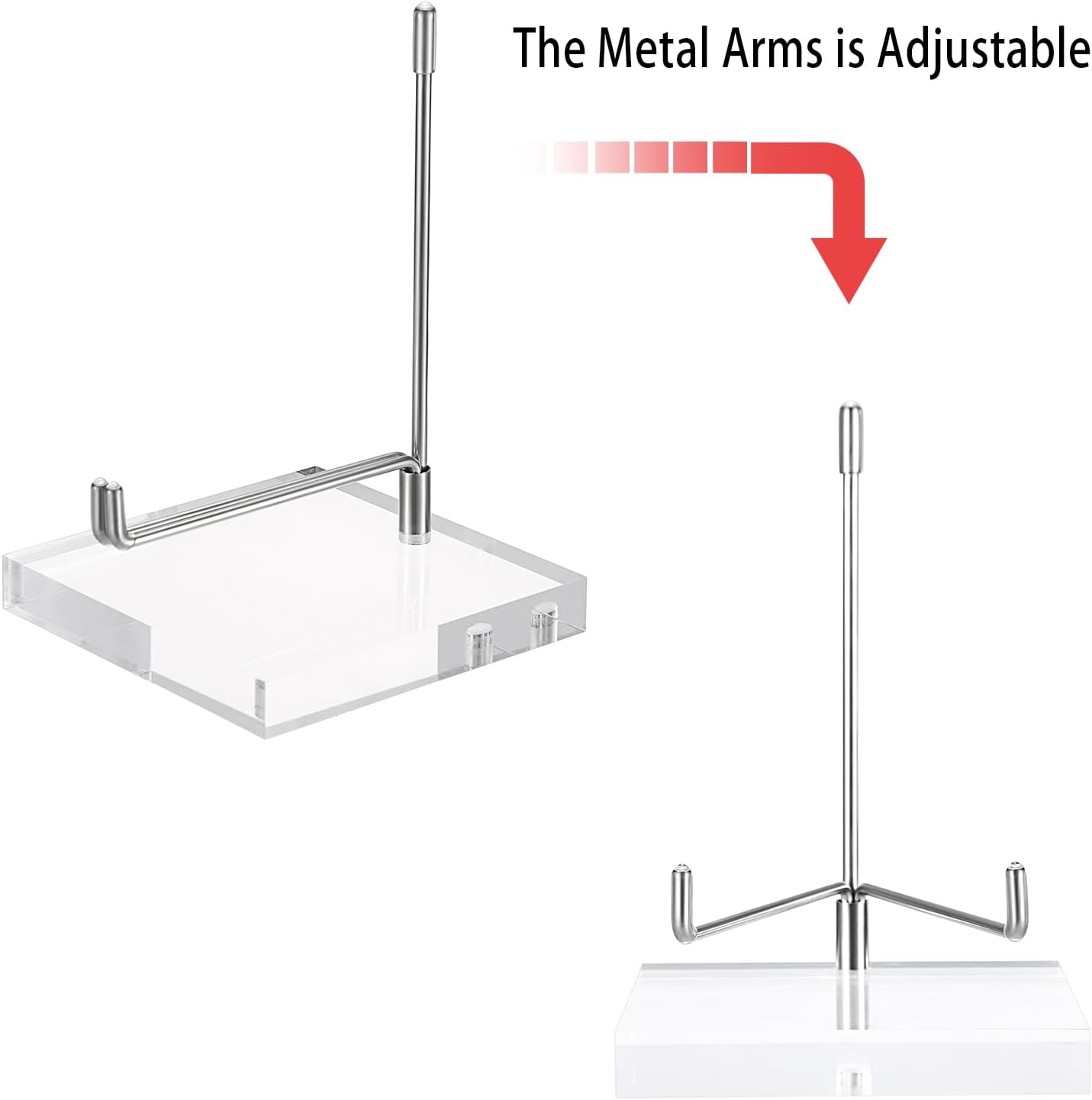 Hipiwe Caballete de exhibición de metal ajustable con base acrílica, soporte para caballete de exhibición para geodas de coral fósil, cristales de