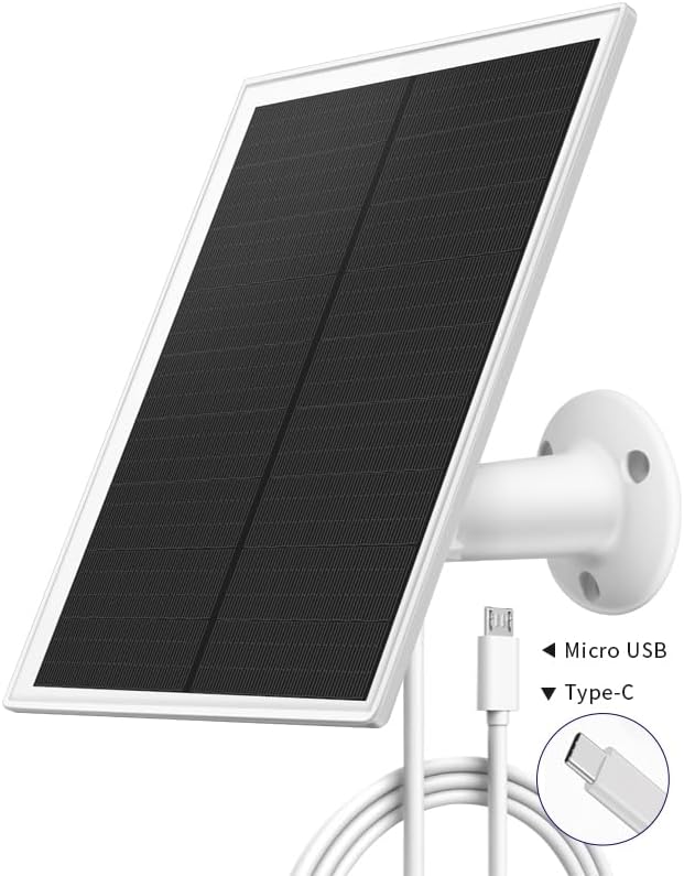 Panel solar de 6 W y 5 V para cámara de seguridad, panel solar inalámbrico giratorio de 360, resistente al agua tipo C y cable de carga USB de doble