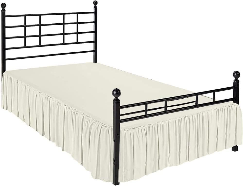 Sleepwell Falda de cama con volantes color marfil sólido, tamaño Queen de 12 pulgadas, esquina dividida de caída, 100% algodón egipcio puro de 400