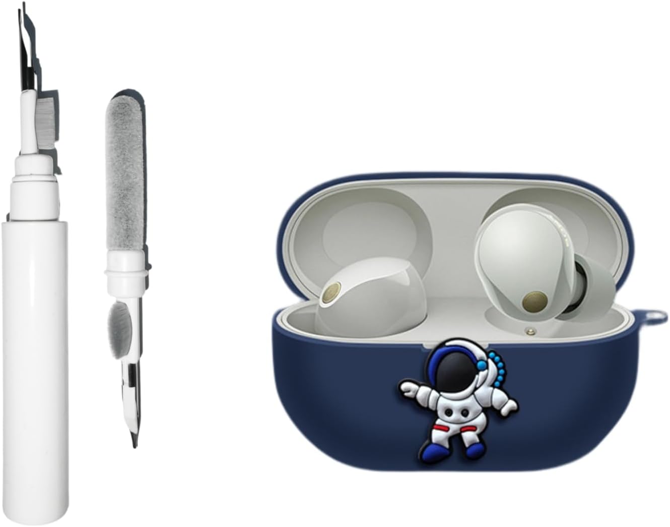 3 en 1 Funda compatible con Sony WF-1000XM5 con llavero, silicona suave, lindo anime, astronauta, a prueba de golpes, funda protectora con kit de