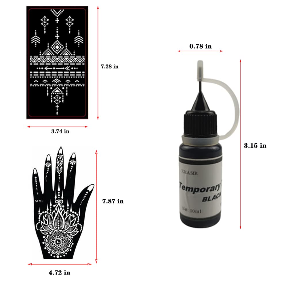 Xmasir Kit de plantillas temporales de tatuaje de 12 hojas, 3 tintas de tatuaje semipermanentes de 0.3 fl oz, kit completo de tatuajes temporales,