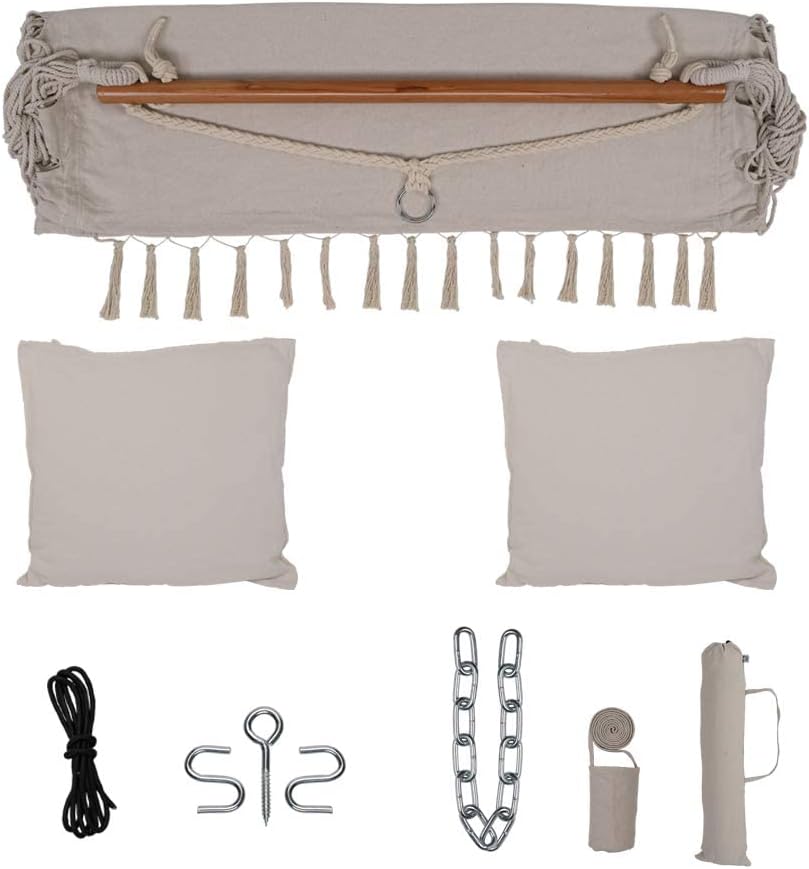 Silla hamaca XXL para colgar en interiores y exteriores, con bolsillo lateral, 2 cojines, bolsa de transporte, todos los accesorios para colgar,