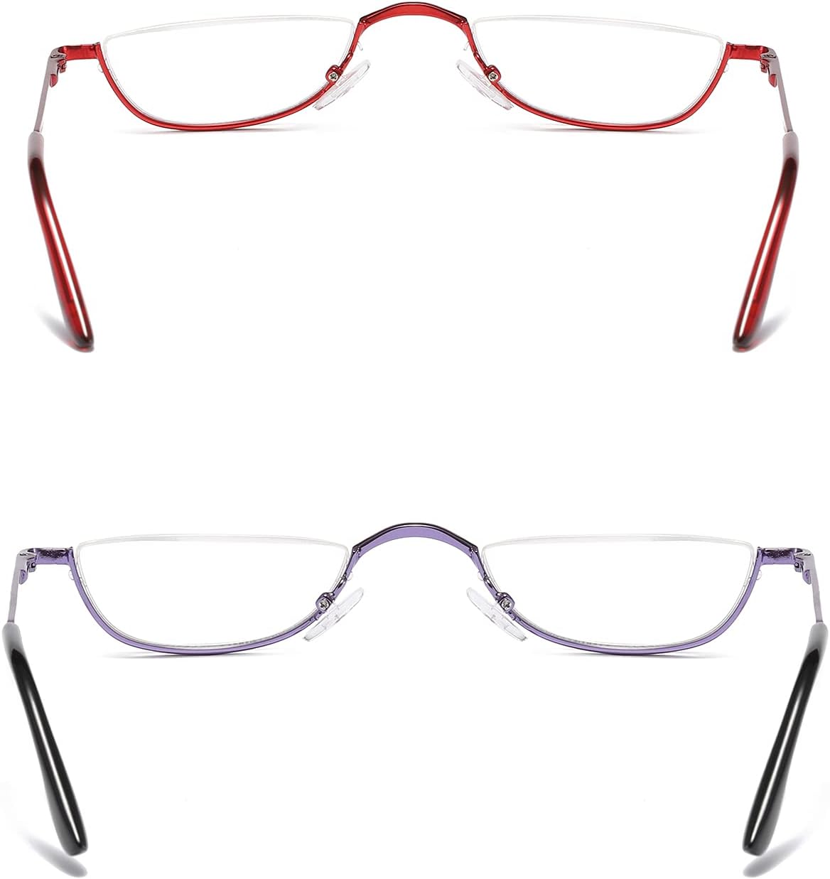 KoKoBin Lentes de lectura de media lectura, 2 pares de lentes con marco de metal de medio borde, lectores de bisagra de resorte con bolsa de cuero