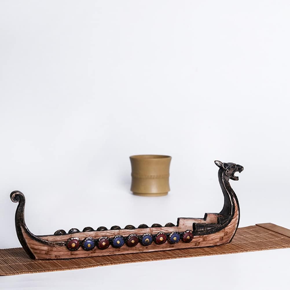 Srliya Soporte para incienso de 31 x 14 x 11 barcos vikingos para incienso, adorno retro para barcos, exquisitos y hermosos adornos de decoración
