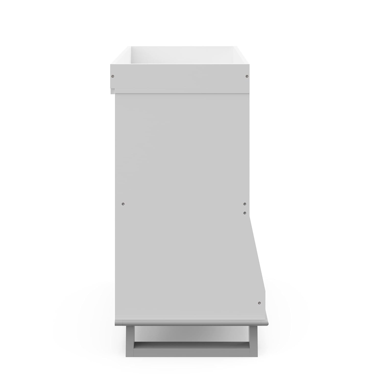 Storkcraft – Moderna mesa cambiadora con almacenamiento (blanco con gris guijarro)  Certificado GREENGUARD Gold, cambiador extraíble, se adapta a