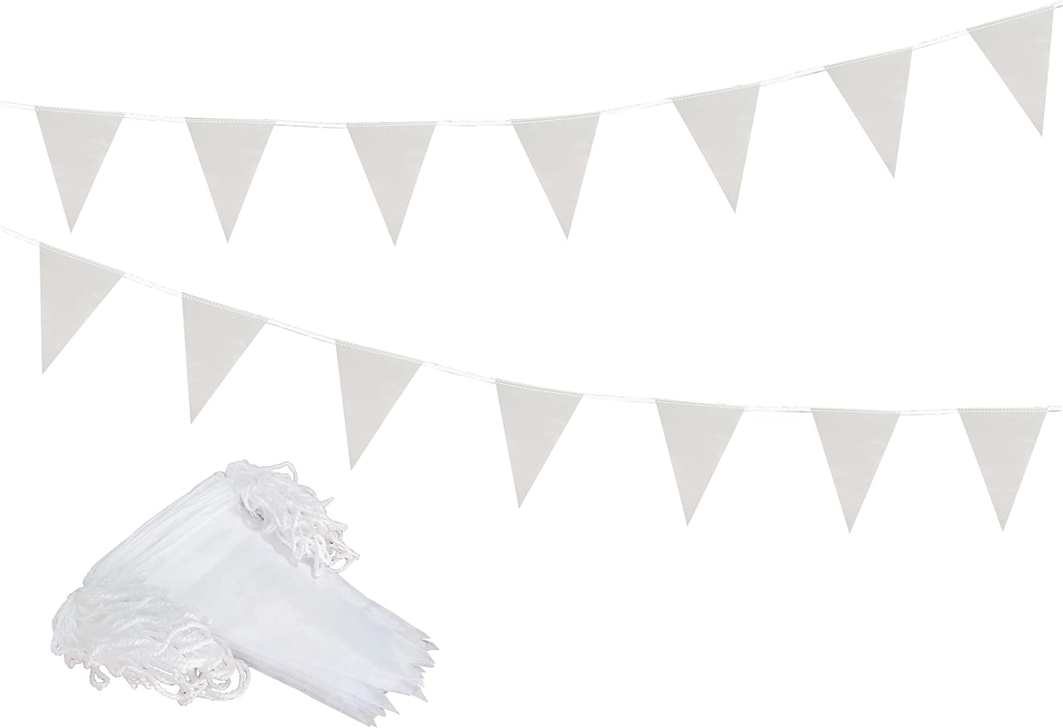 Banderines blancos de 130 pies, banderas de banderines de poliéster para fiesta de gran apertura, decoraciones de Navidad, decoraciones al aire