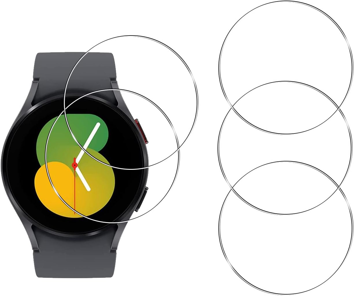 Paquete de 5 protectores de pantalla de vidrio templado para Samsung Galaxy Watch 5 (1.575 pulgadas), antiarañazos, antihuellas, protector de