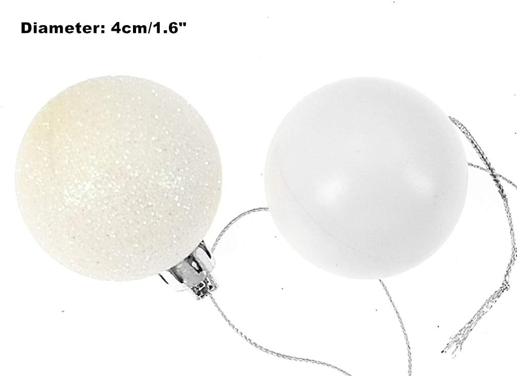 ALIMITOPIA 24 bolas de Navidad, bolas colgantes inastillables de 1.6 pulgadas para decoración de árbol de Navidad (1.6 pulgadas blancas)