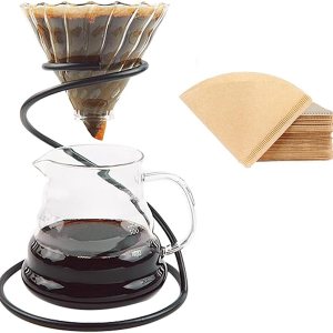 Juego de cafetera vertida  Incluye gotero de café de vidrio, soporte de gotero de metal, servidor de café resistente al calor de 20.3 fl oz y 40 Juego de cafetera vertida  Incluye gotero de café de vidrio, soporte de gotero de metal, servidor de café resistente al calor de 20.3 fl oz y 40