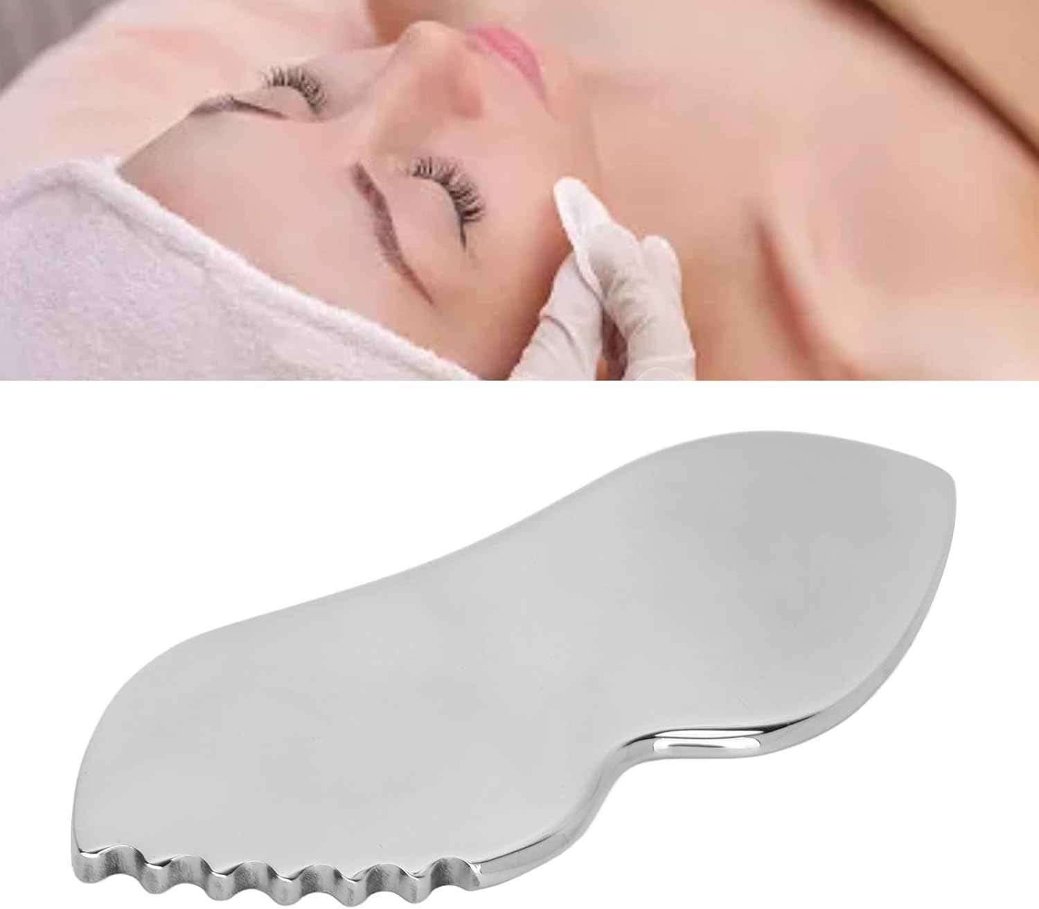 Gua Sha de acero inoxidable para el cuidado de la piel facial, herramienta de masaje raspado con dientes de peine  Masaje facial, utilizado para