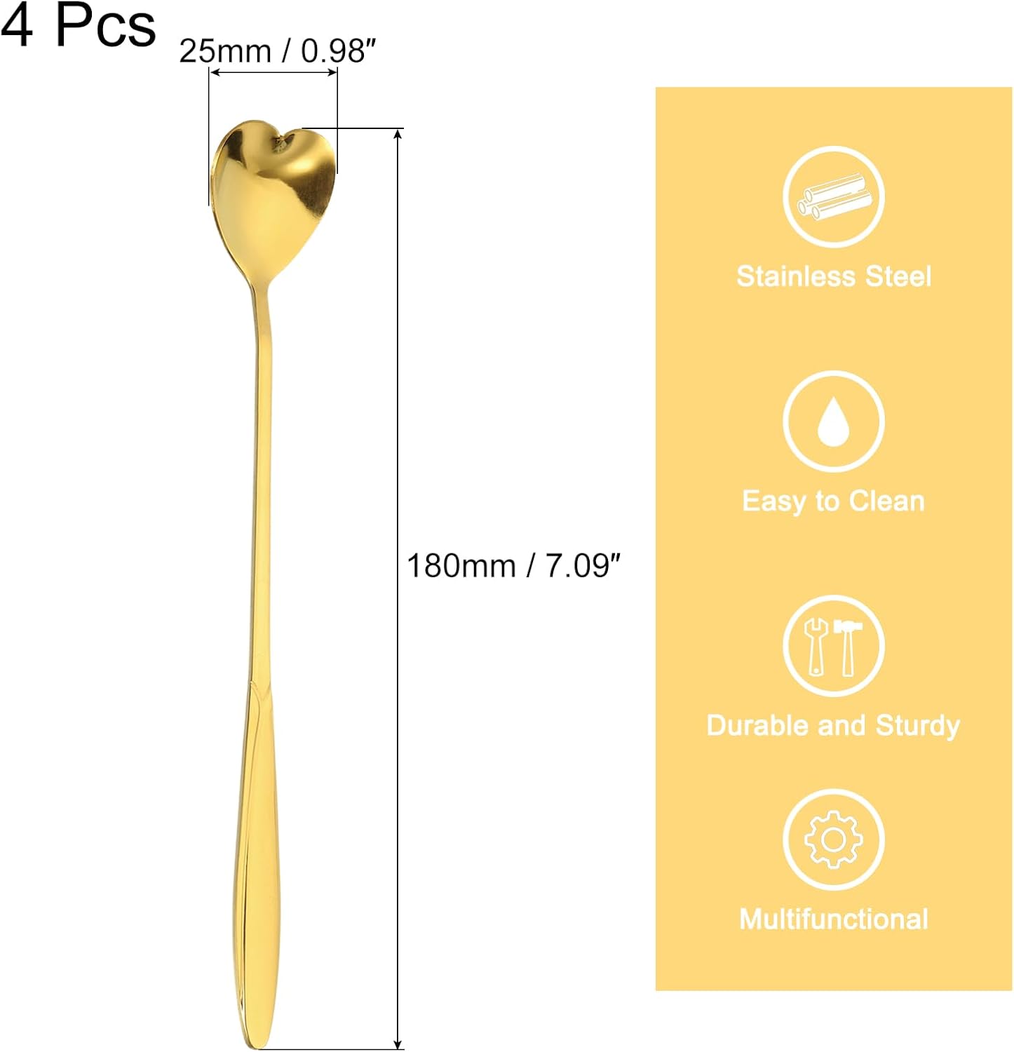 uxcell 4 cucharas de flores de acero inoxidable de 7 pulgadas de mango largo, cucharadita de corazón, cuchara de helado, cucharas de café para