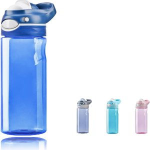 DEARART Botella de agua azul de 16 onzas sin pajita de boca ancha, botella de agua pequeña con asa, 100% a prueba de fugas, fácil de transportar, DEARART Botella de agua azul de 16 onzas sin pajita de boca ancha, botella de agua pequeña con asa, 100% a prueba de fugas, fácil de transportar,