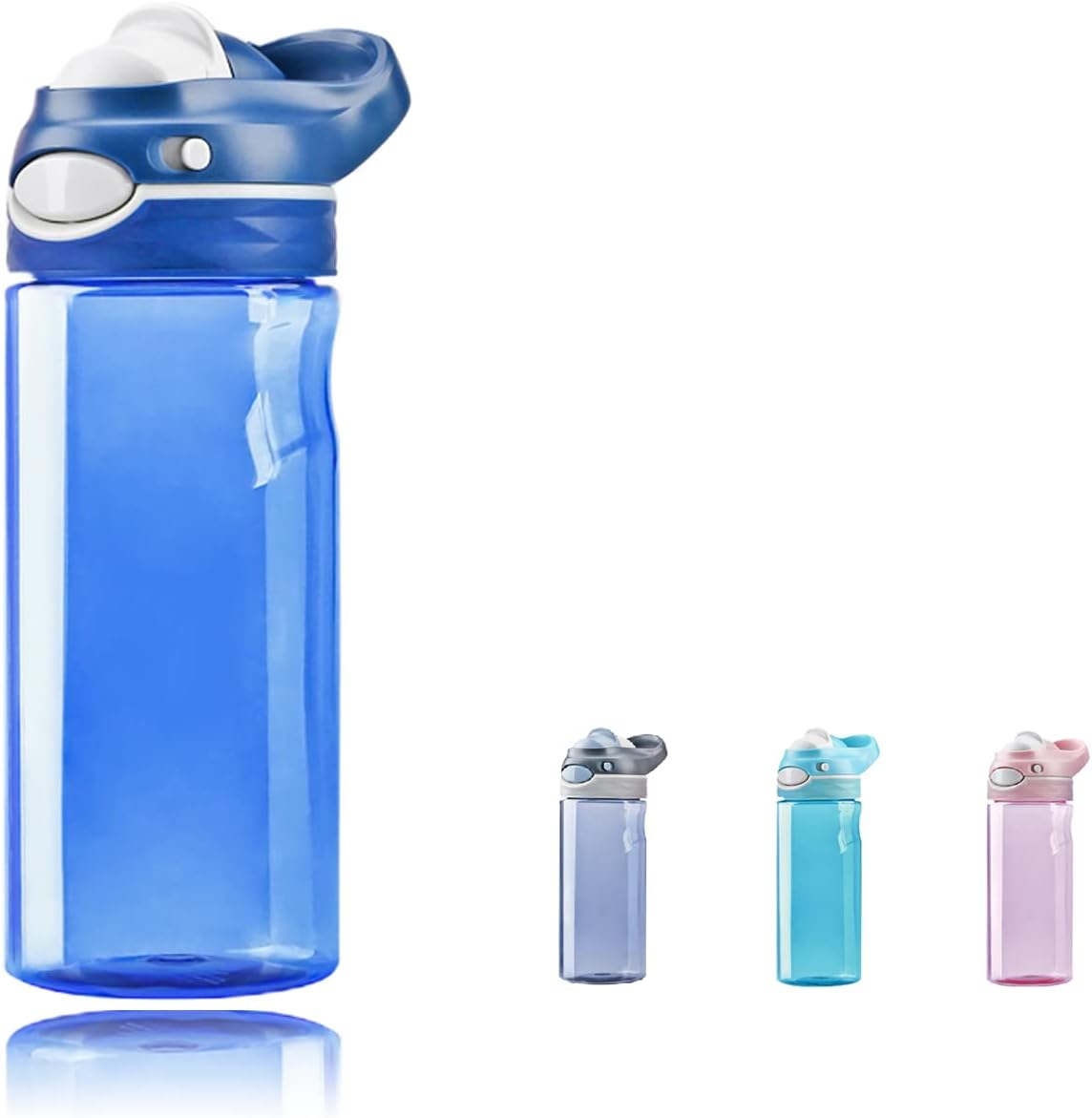 DEARART Botella de agua azul de 16 onzas sin pajita de boca ancha, botella de agua pequeña con asa, 100% a prueba de fugas, fácil de transportar,