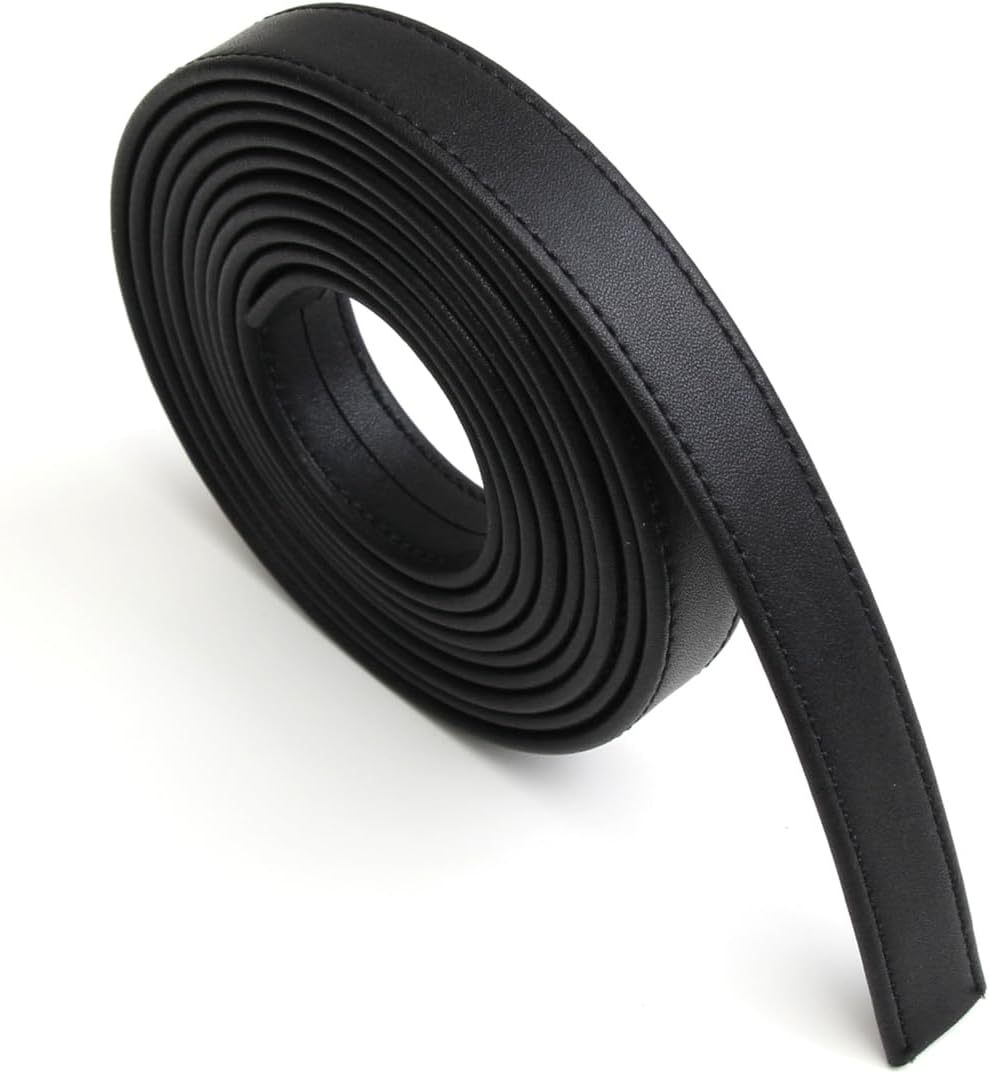 lalatia Correas de cuero sintético cosidas para manualidades, tiras de cuero con costuras de 0.6 pulgadas de ancho, 2 yardas de largo, color negro