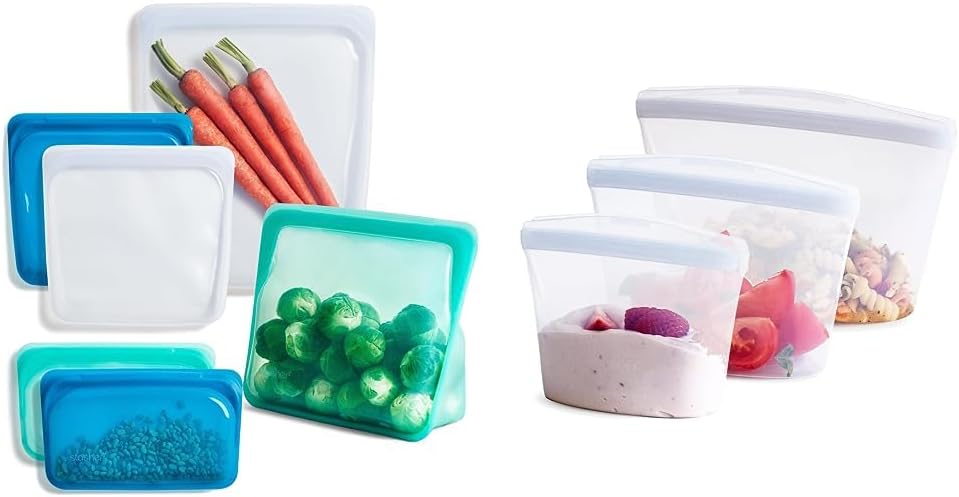 Stasher Bolsa de almacenamiento de silicona reutilizable, contenedor de almacenamiento de alimentos, apto para microondas y lavavajillas, bolsa de