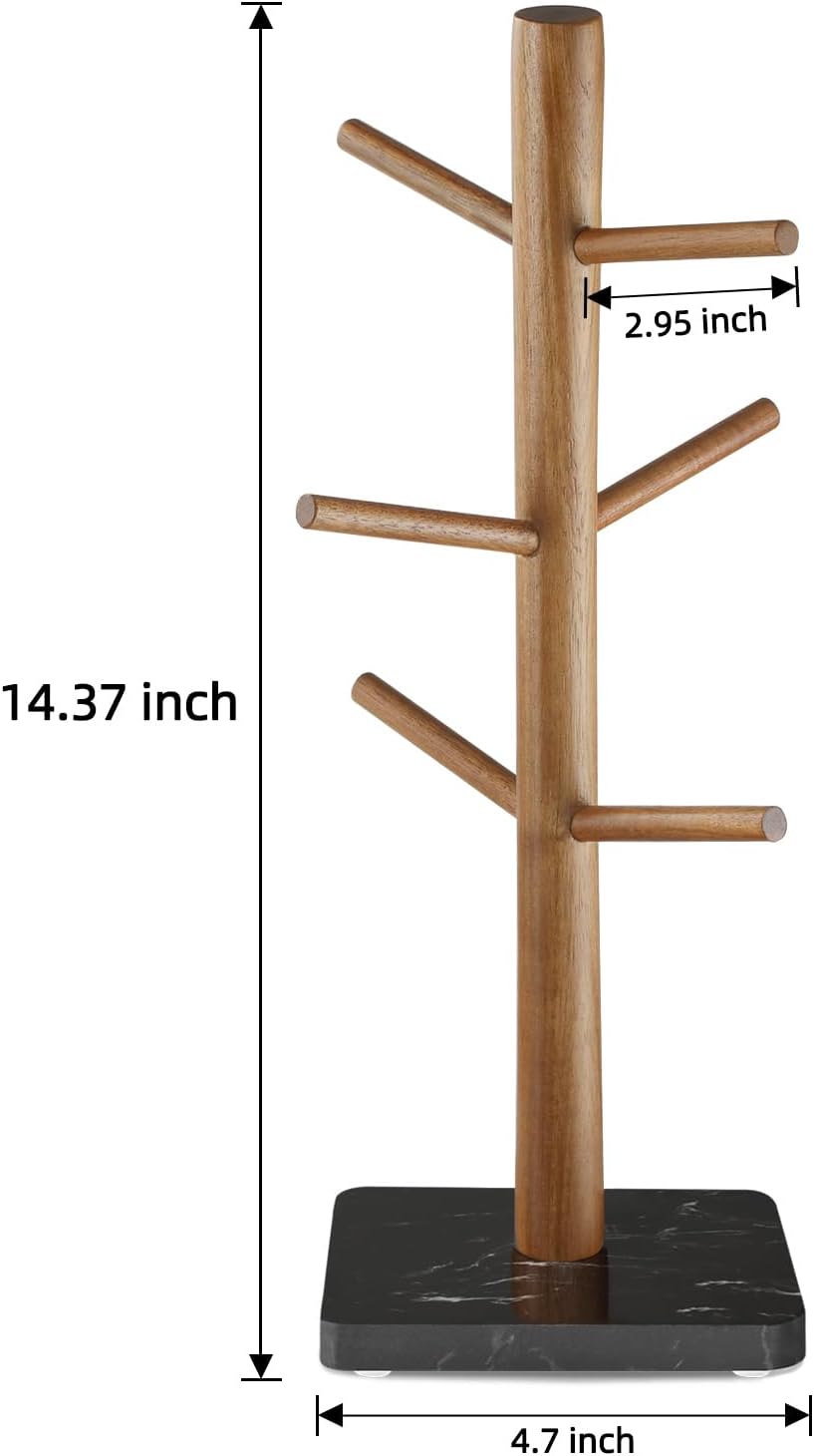 Buruis Soporte para tazas de madera, base de mármol, soporte para tazas, soporte para tazas, taza de café de cocina, soporte para encimera, soporte